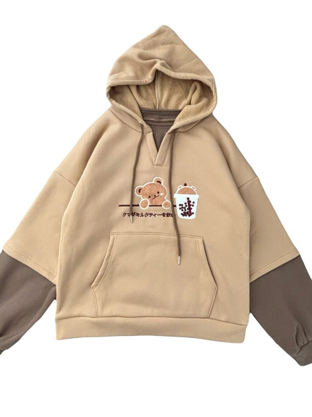 Tan milk tea fleece cotton hoodie for women